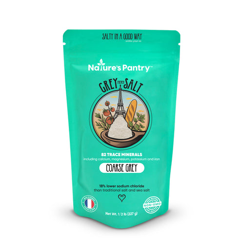 Nature's Pantry Grey Salt packaging on a white background