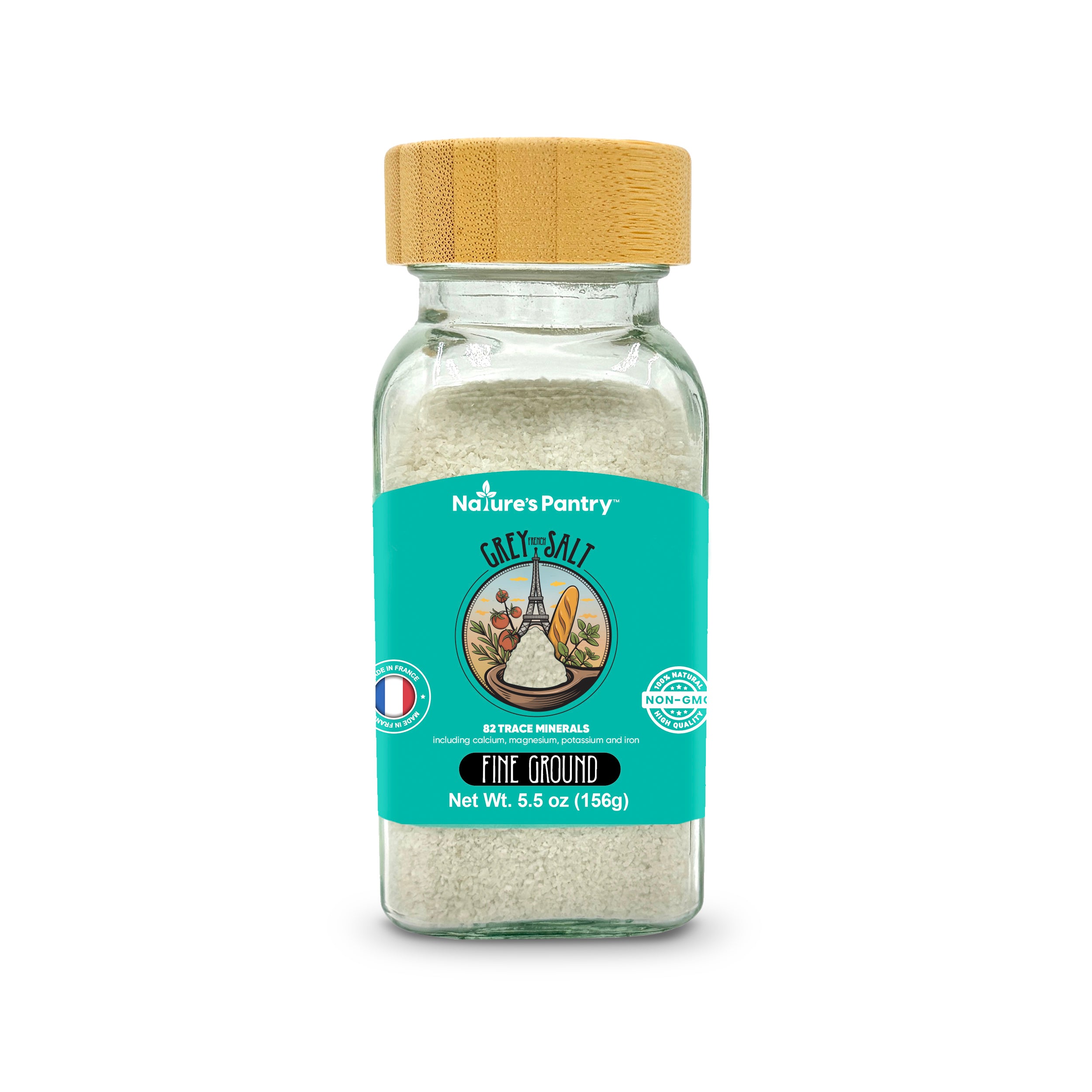 French Grey Sea Salt Glass Shaker — Fine & Coarse Ground