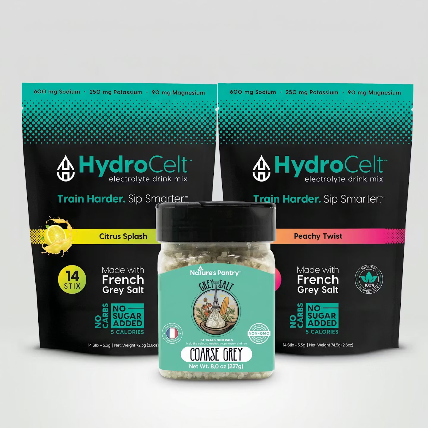 HydroCelt 14 pack Citrus Splash HydoCelt 14 pack Peachy Twist with French Grey Sea Salt Coarse Ground 8oz