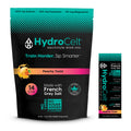 HydroCelt electrolyte drink mix package with peachy twist flavor on a white background